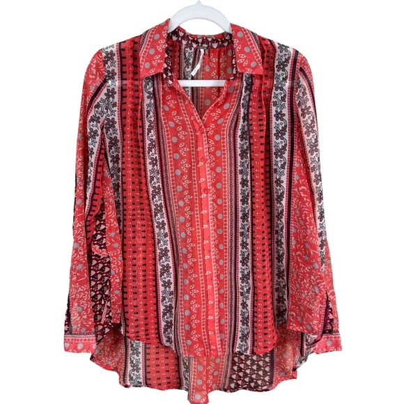 Free People Moonlight Mile Boho Button Down Top - Picture 2 of 4